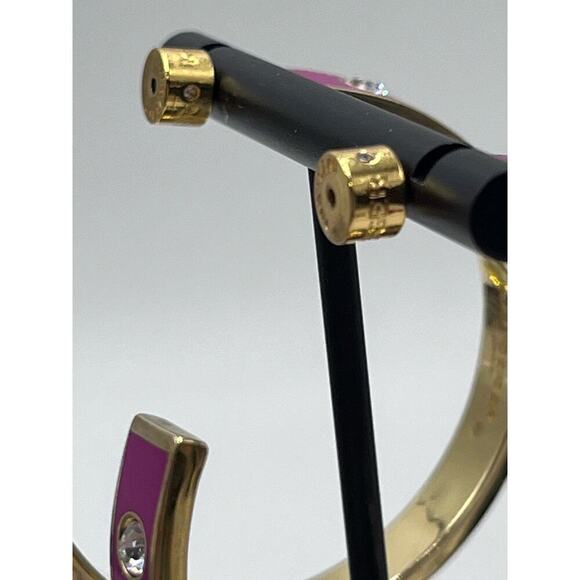 Kurt Geiger Signed Fuchsia Enamel Eagle & Crystal Hoop Post Earrings - Picture 7 of 15